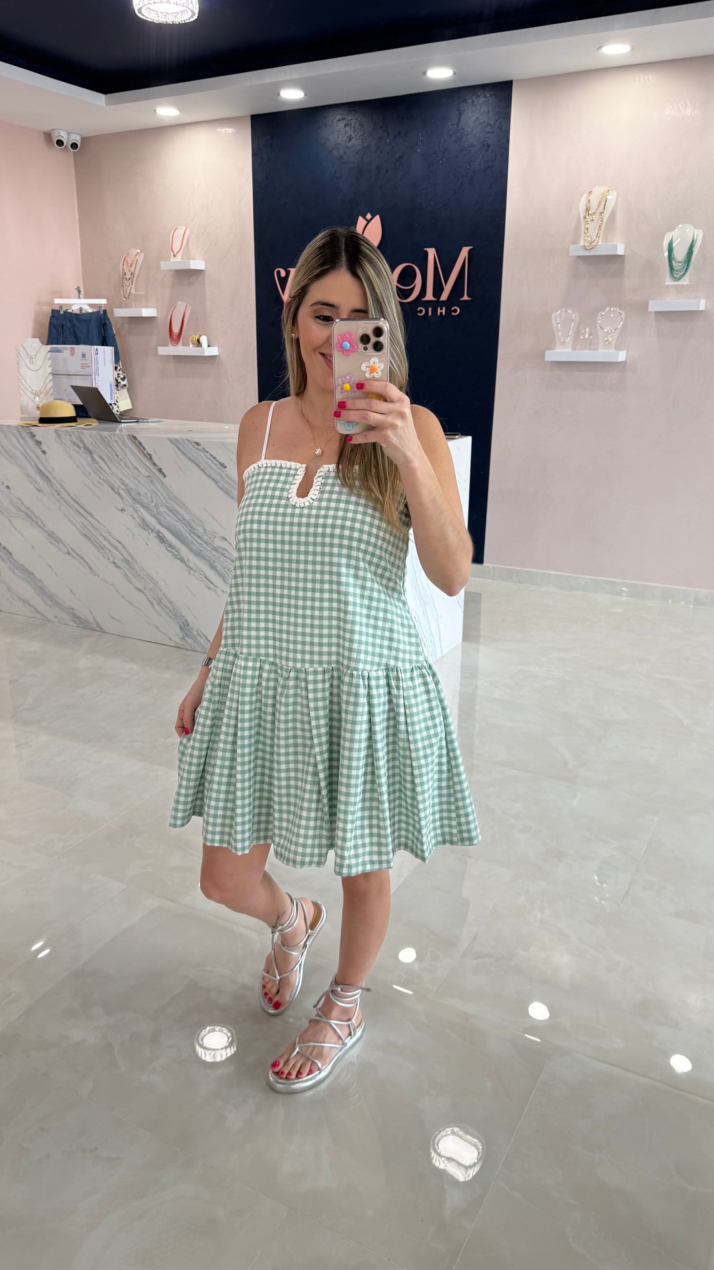 Gingham Dress Sage