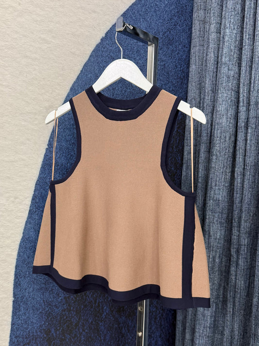 Contrast Sleeveless Top Brown / Navy