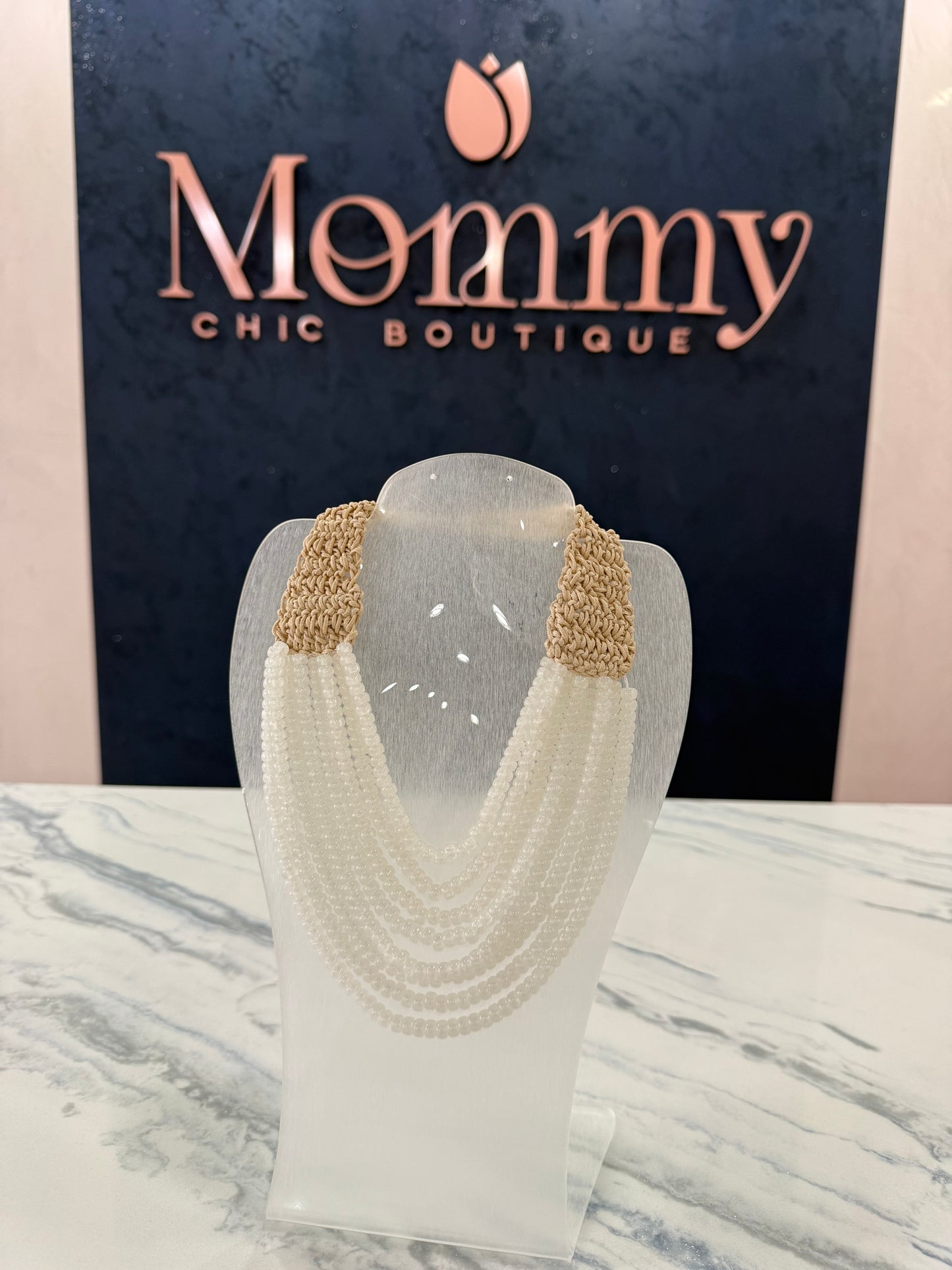 Beaded Layered Necklace White