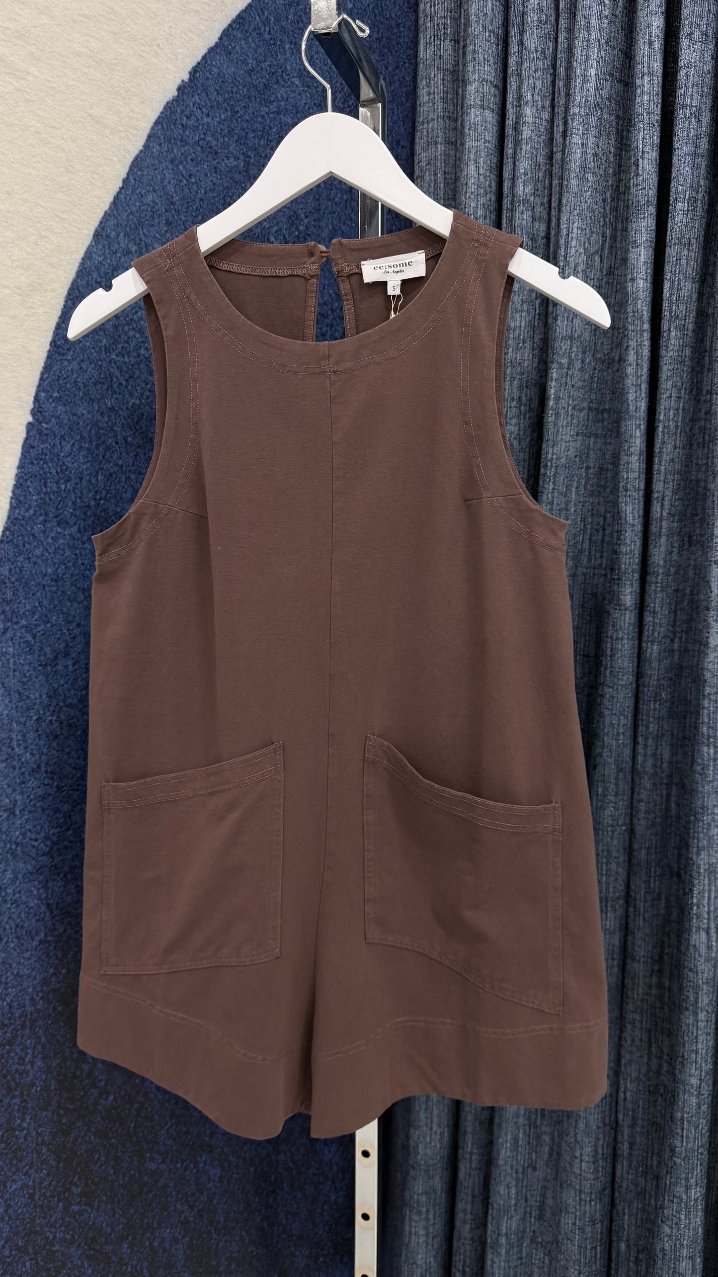 Patch Pocket Romper Brown