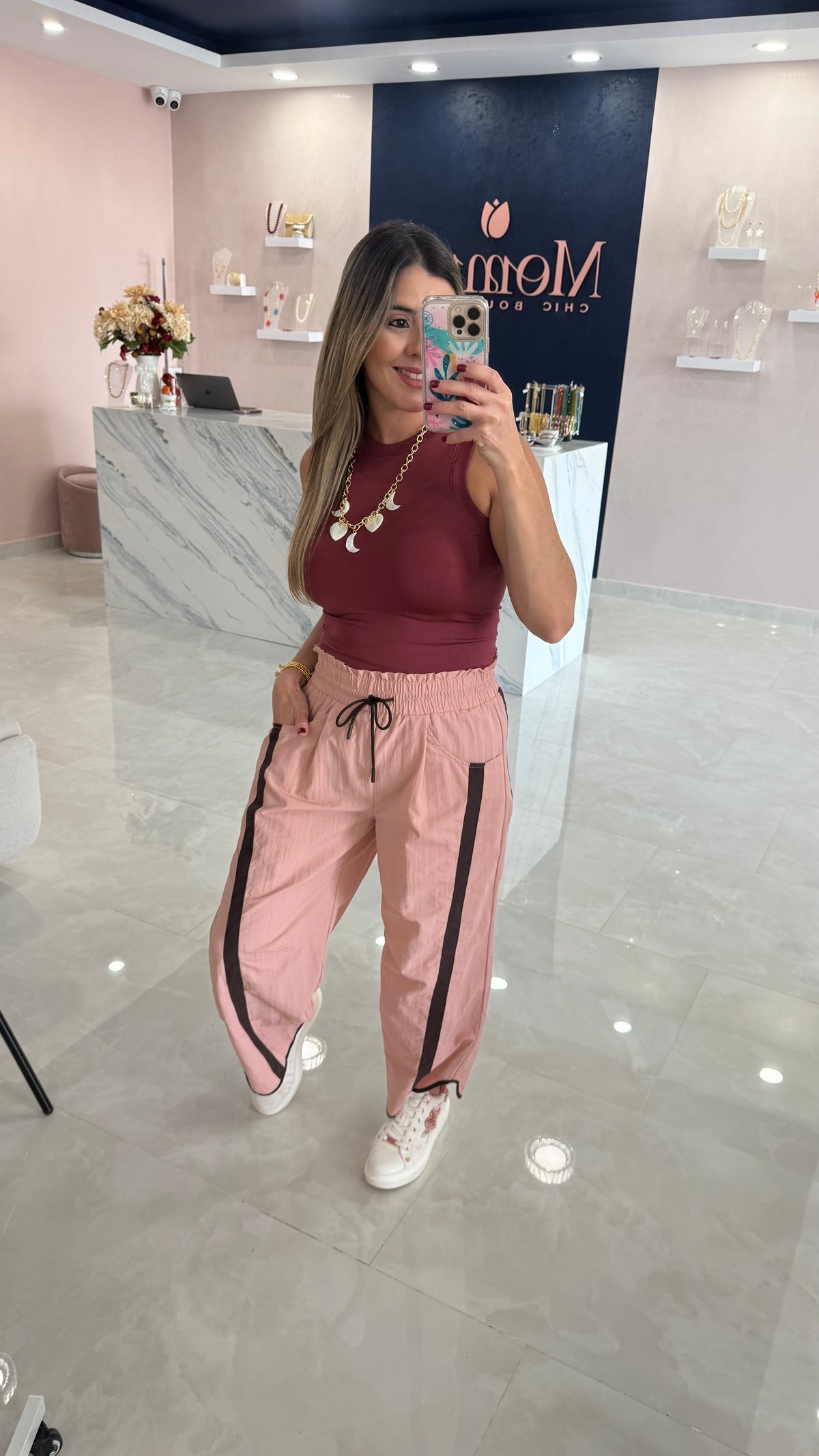Barrel Leg Stipe Pant Dusty Pink