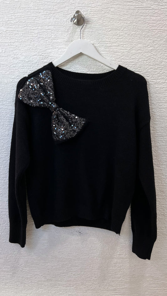 Sweater Top With Sequins Bow