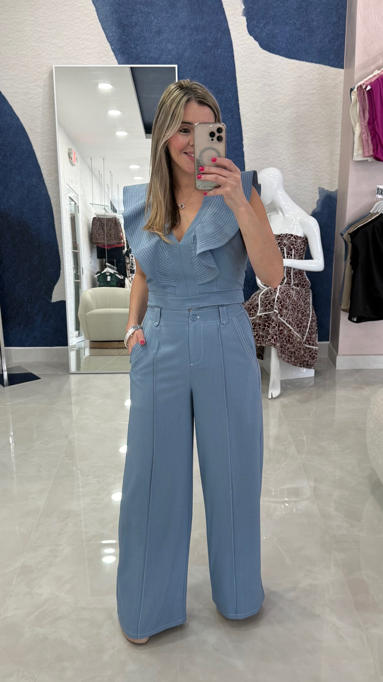 Ruffle Top & Pant Set Blue