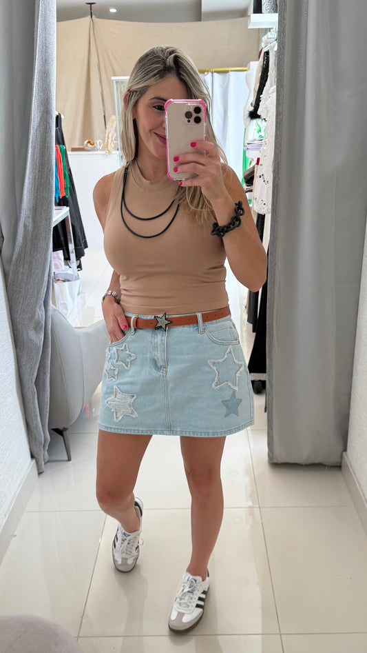 Star Patch Denim Skirt