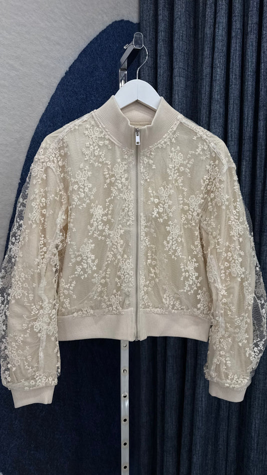 Lace Embroidered Jacket Cream