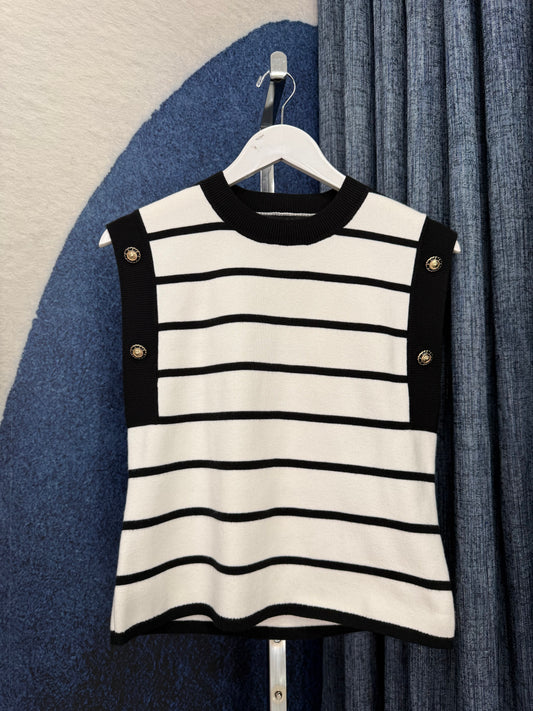 Stripe & Gold Button Top