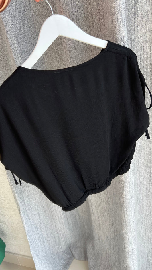 Drawstring Sleeve Top - Black