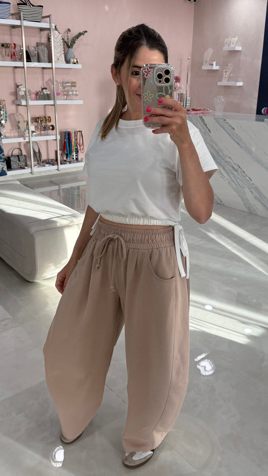 Cotton Barrel Pant Taupe