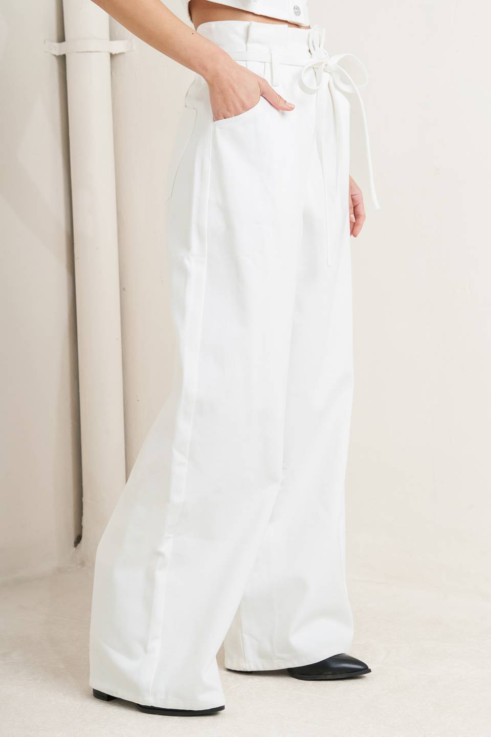 High Waist Ruffle Denim White