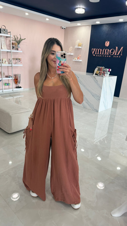 Gauze Cami Jumpsuit Brown