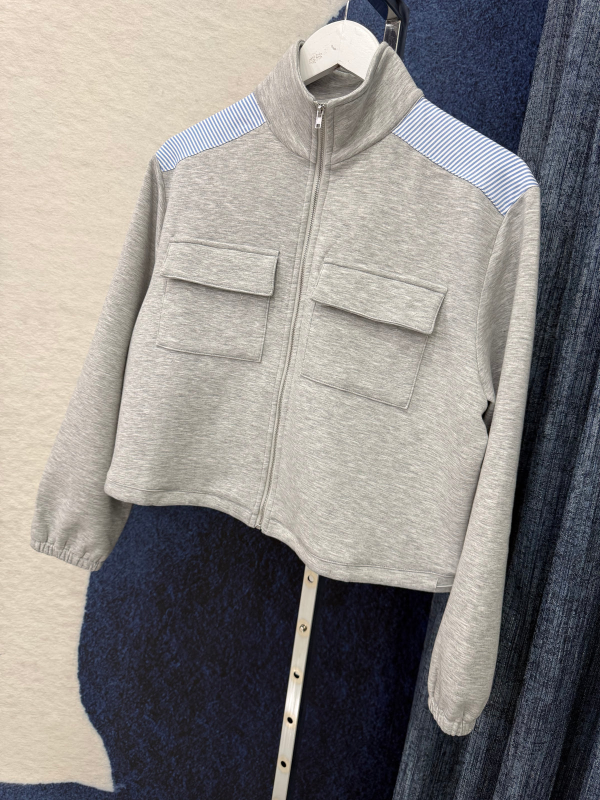 Cloud Contrast Zip Jacket & Pant Set Gray