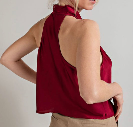 Satin Cowl Neck Top Wine