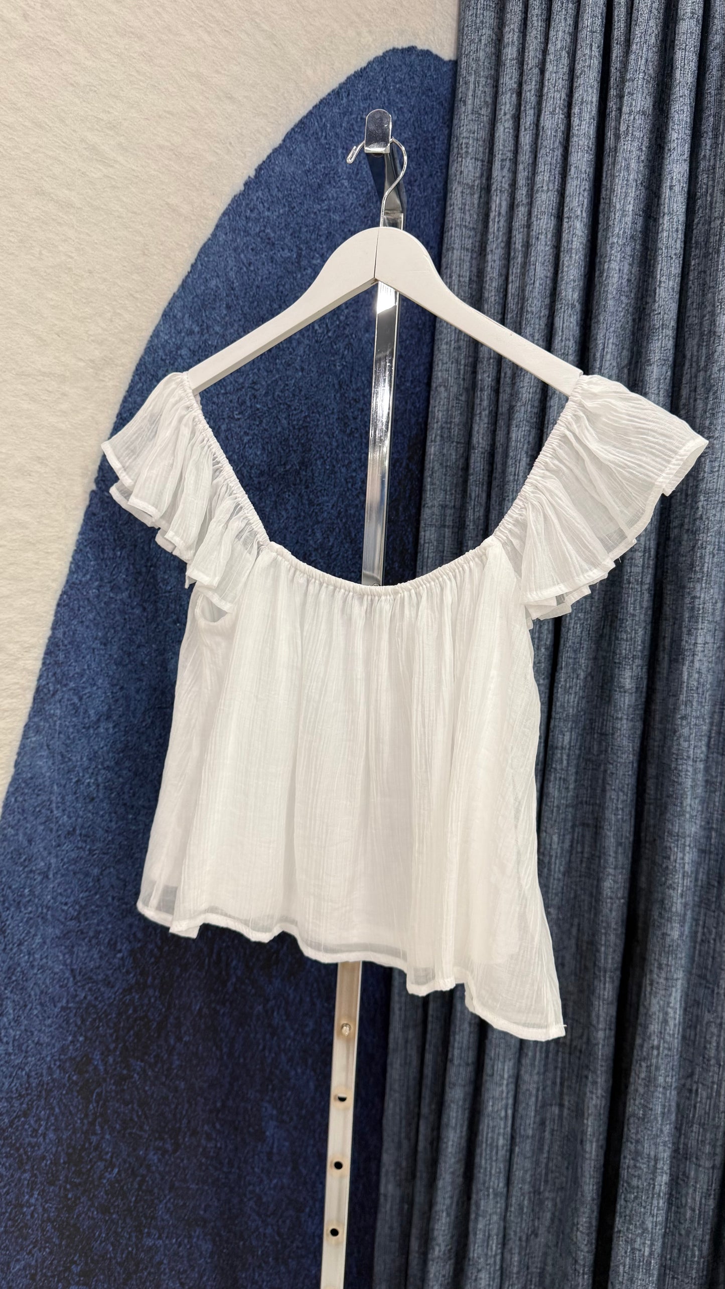 Ruffle Shoulder Top & Flowy Pant Set White