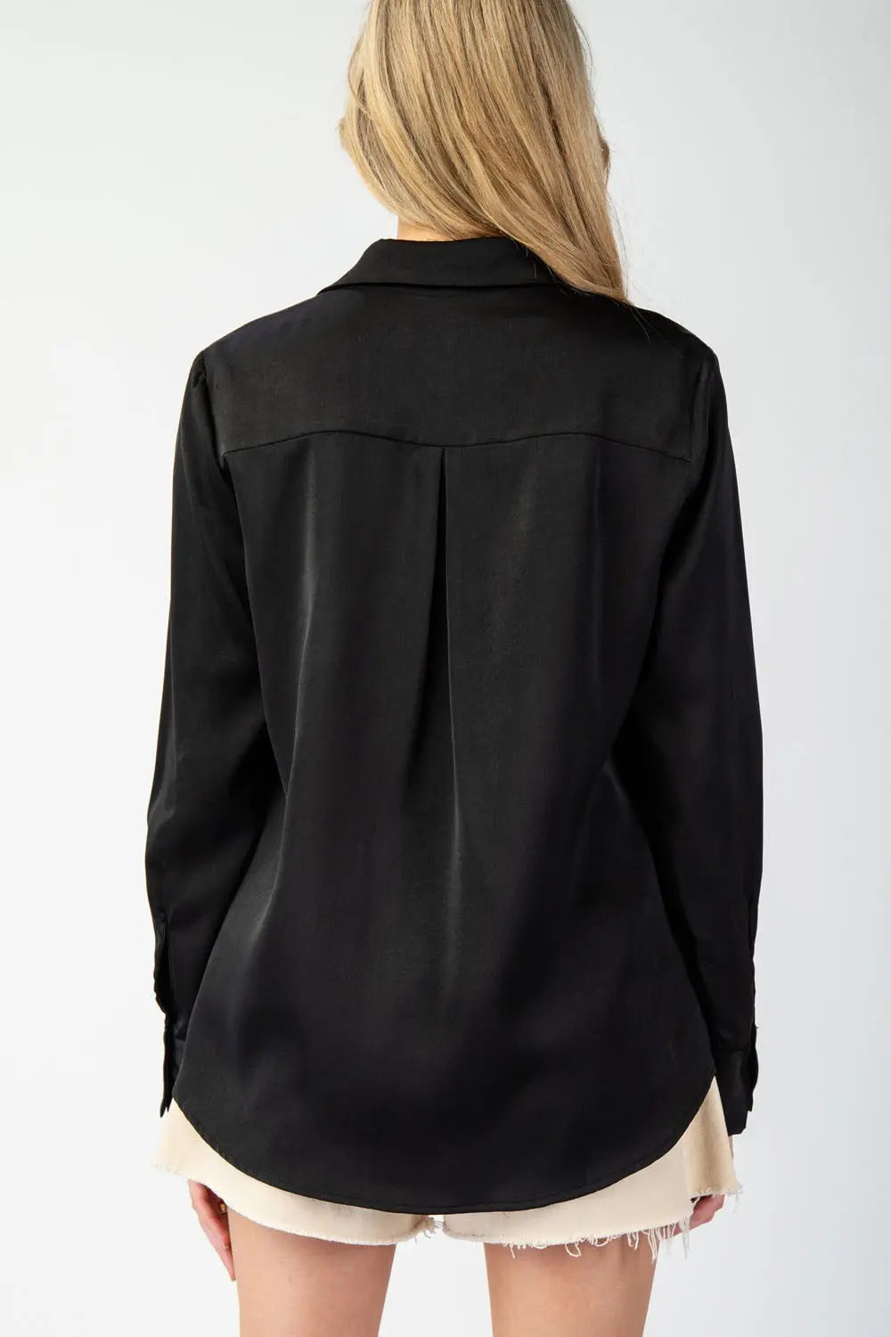 Long Sleeve Satin Top BLk