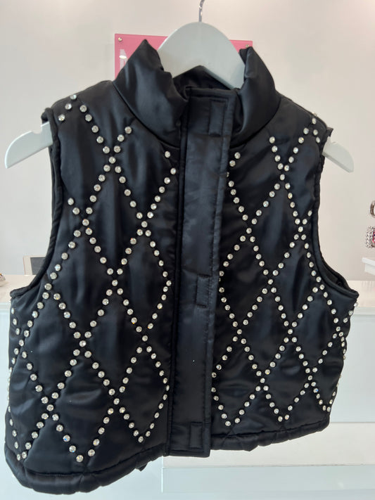 Quilted Vest With Rhinestone Black