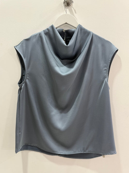 Cowl Neck Satin Top Slate Blue