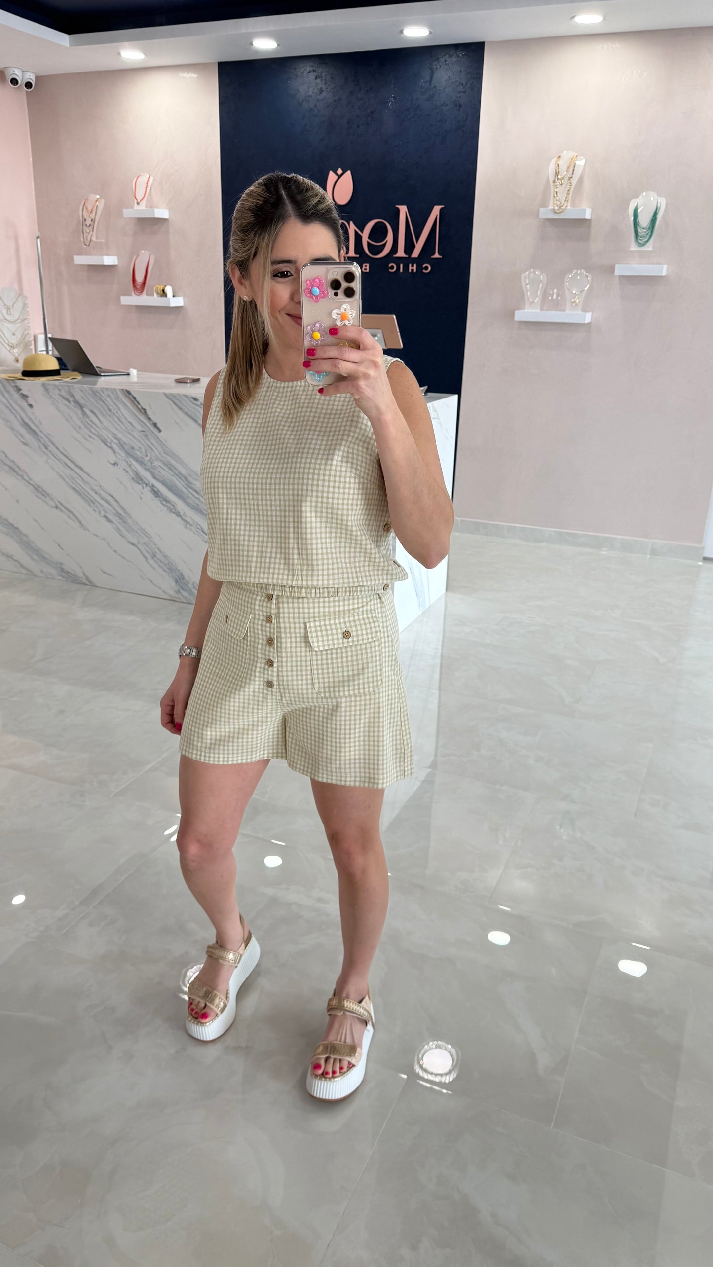 Gingham Top & Short Set Sage