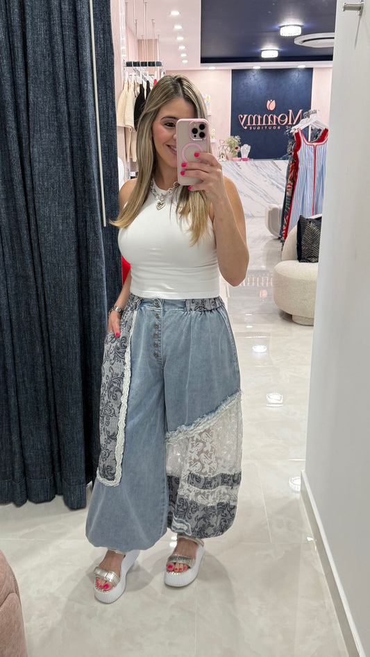 Jogger Denim Patches & Lace