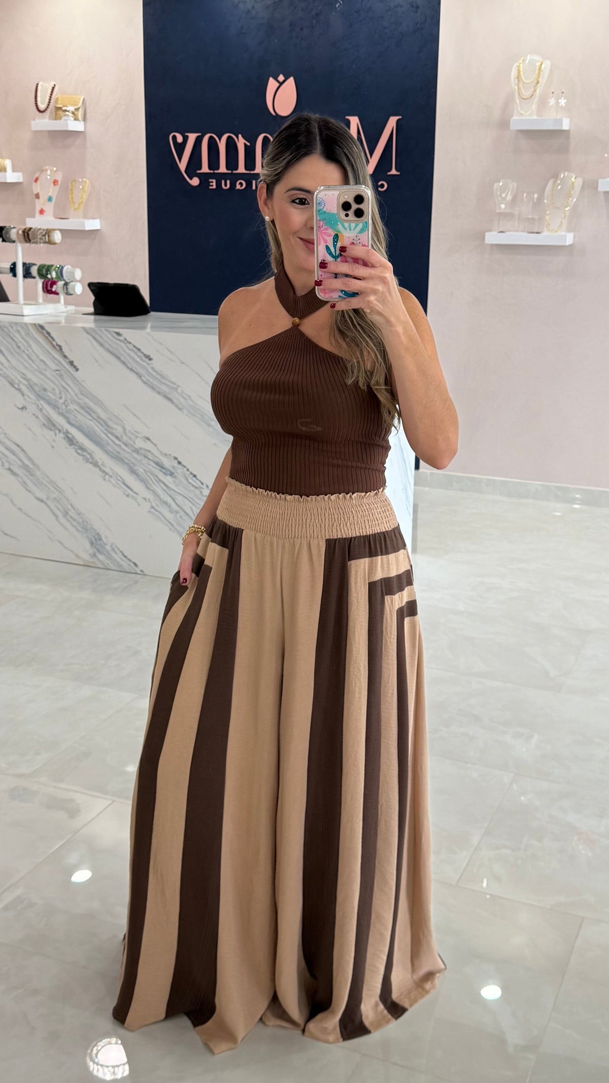 Wide Leg Pant Stripe Chocolate