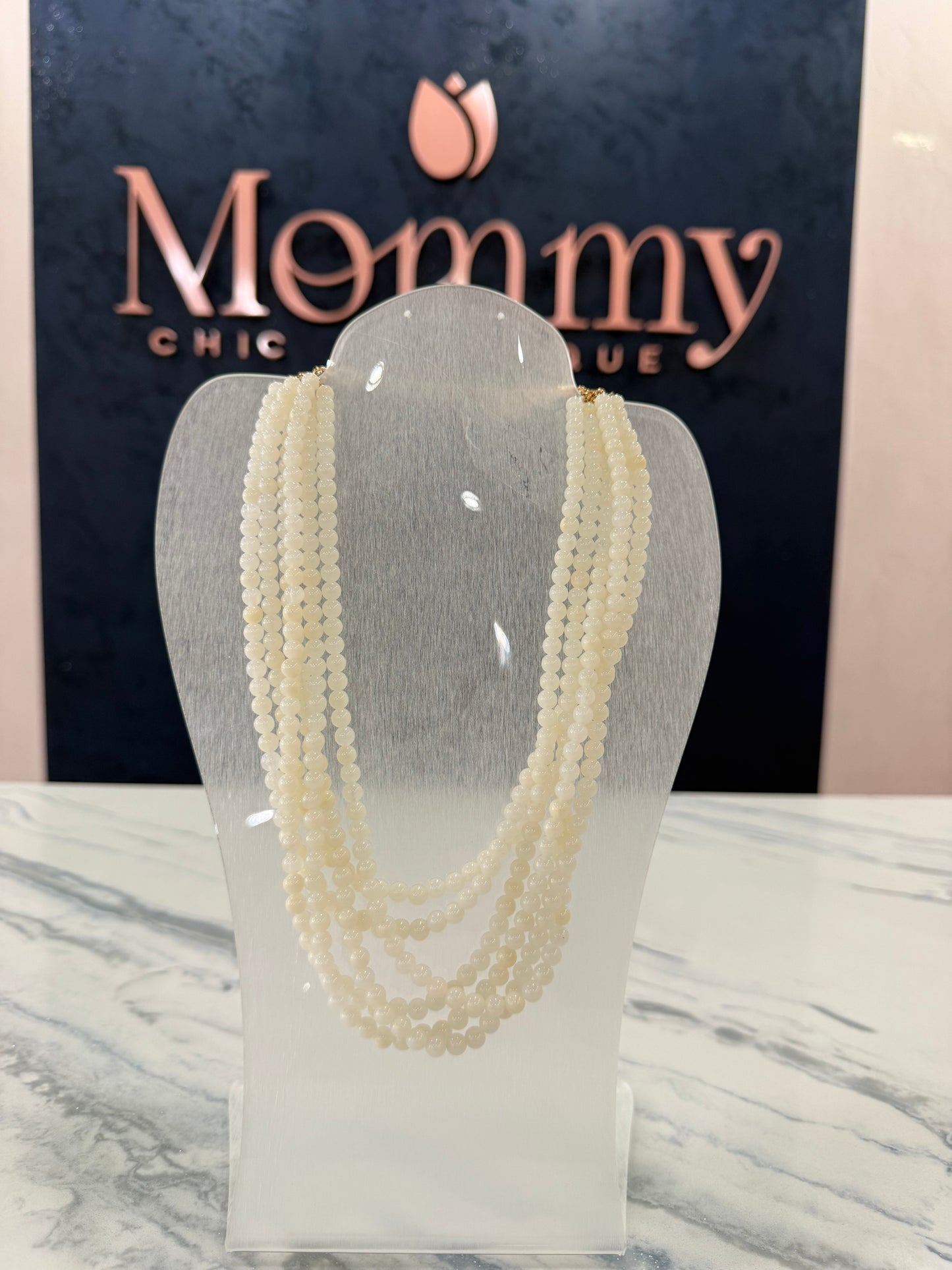 Beaded Layered Necklace White