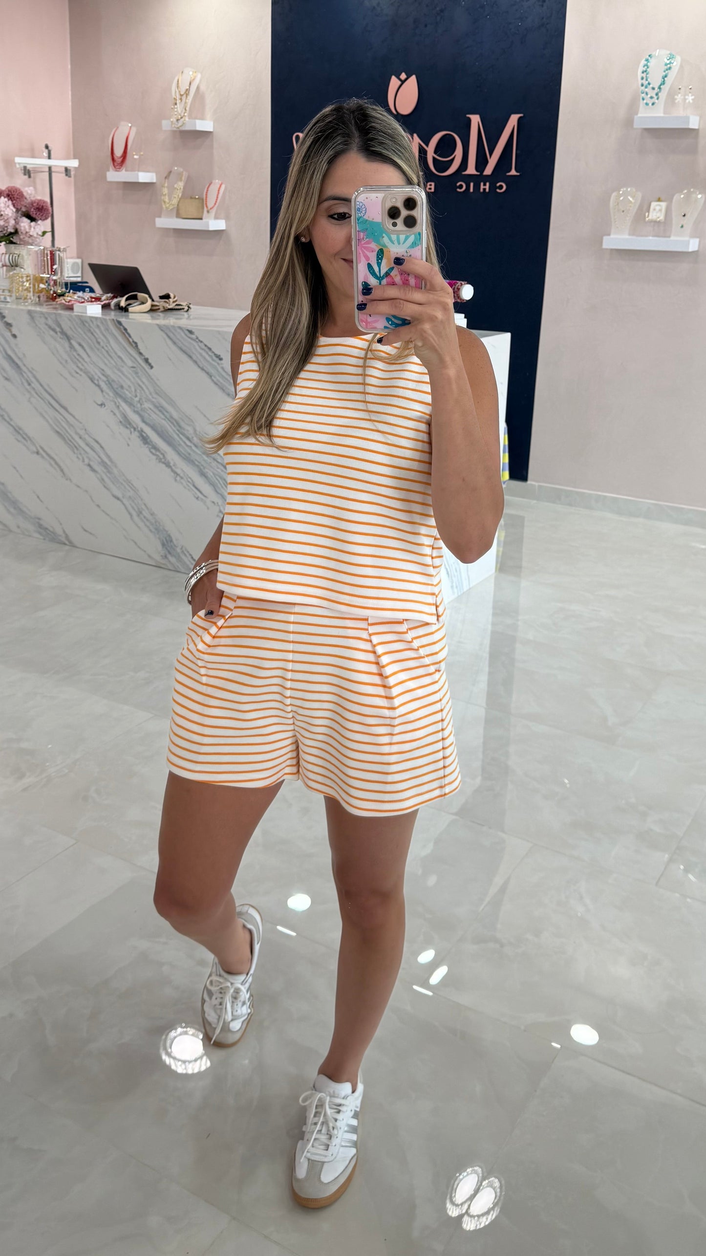 Stripe Top & Short Set Orange