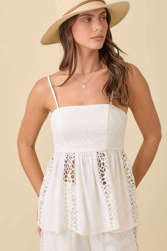 Peplum Lace & Crochet Top White