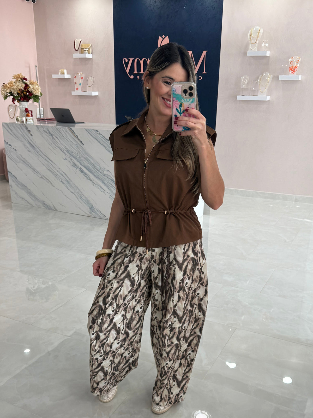 Printed Barrel Denim Pant