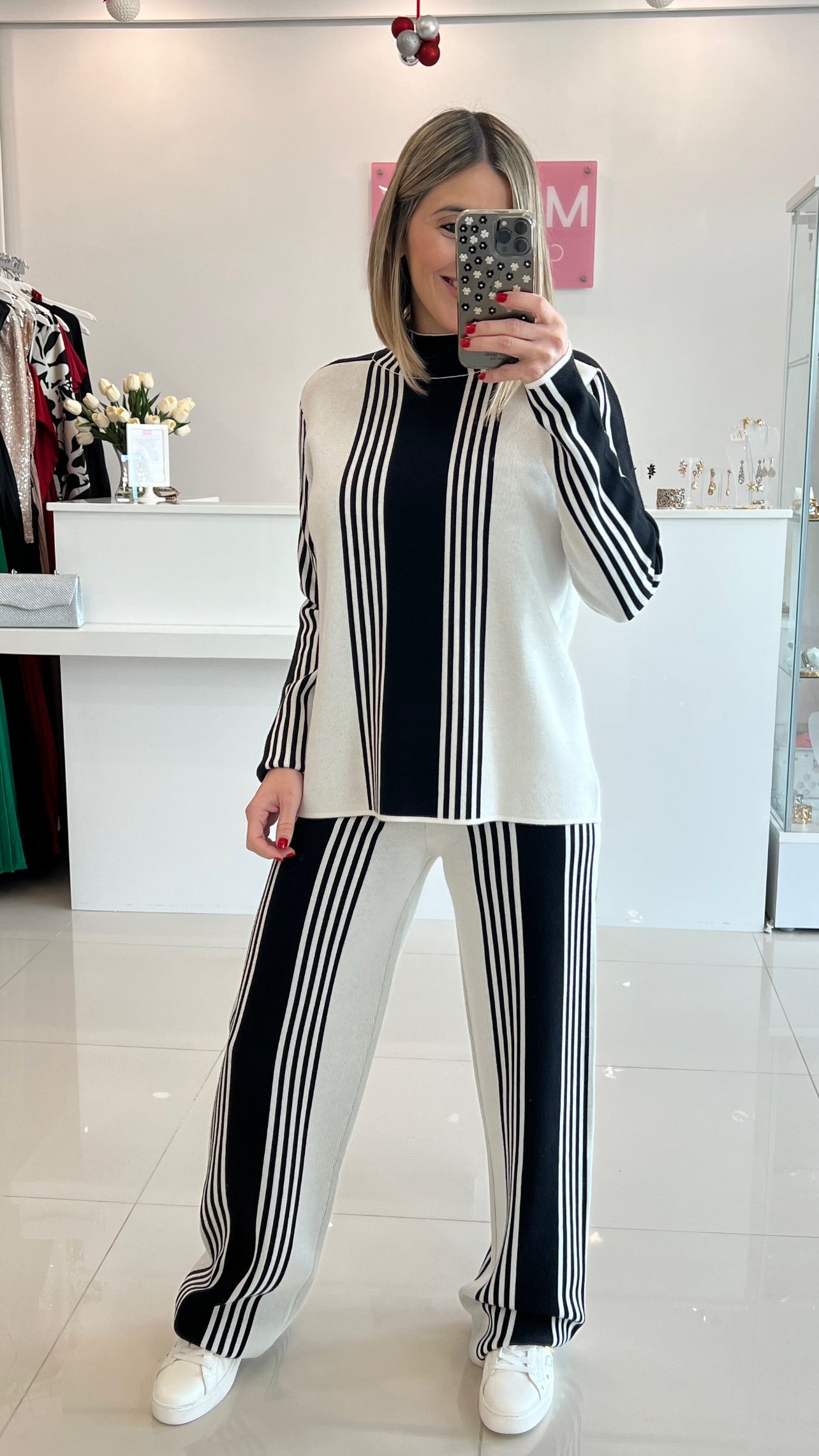 Knit Stripe Long Sleeve Top & Pant Set