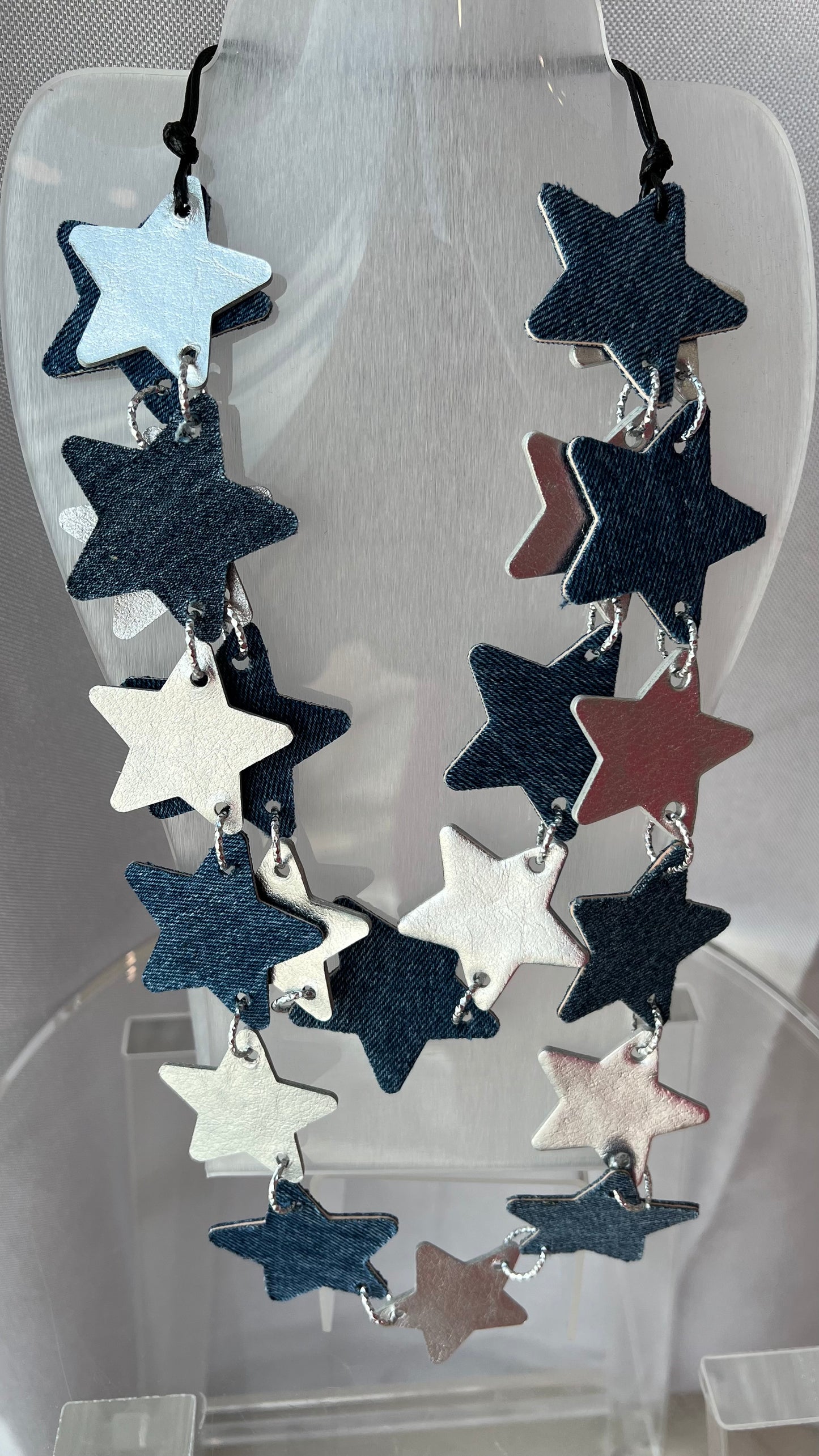 Star Leather Necklace Silver & Denim