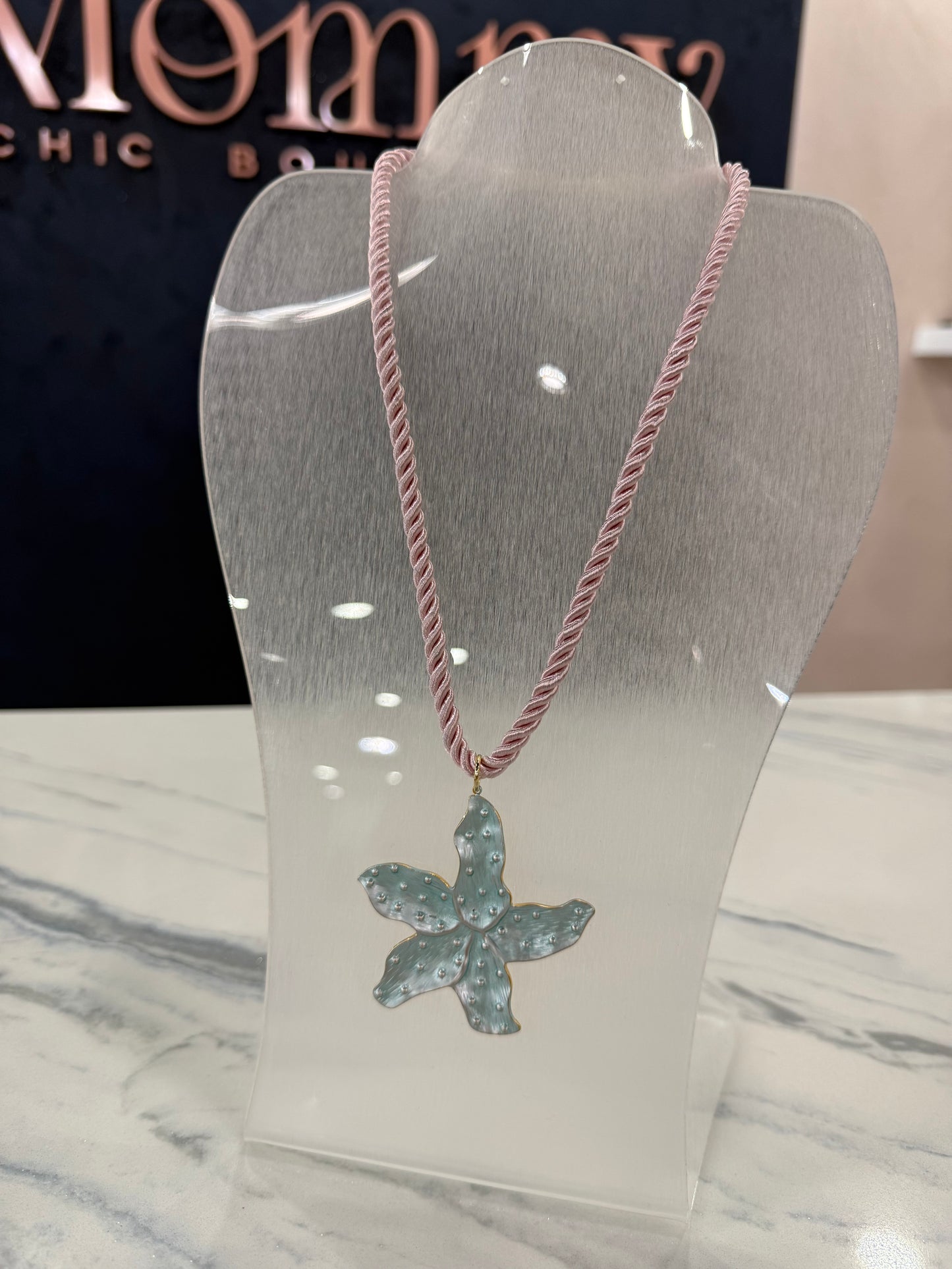 Starfish Aqua Rope Necklace