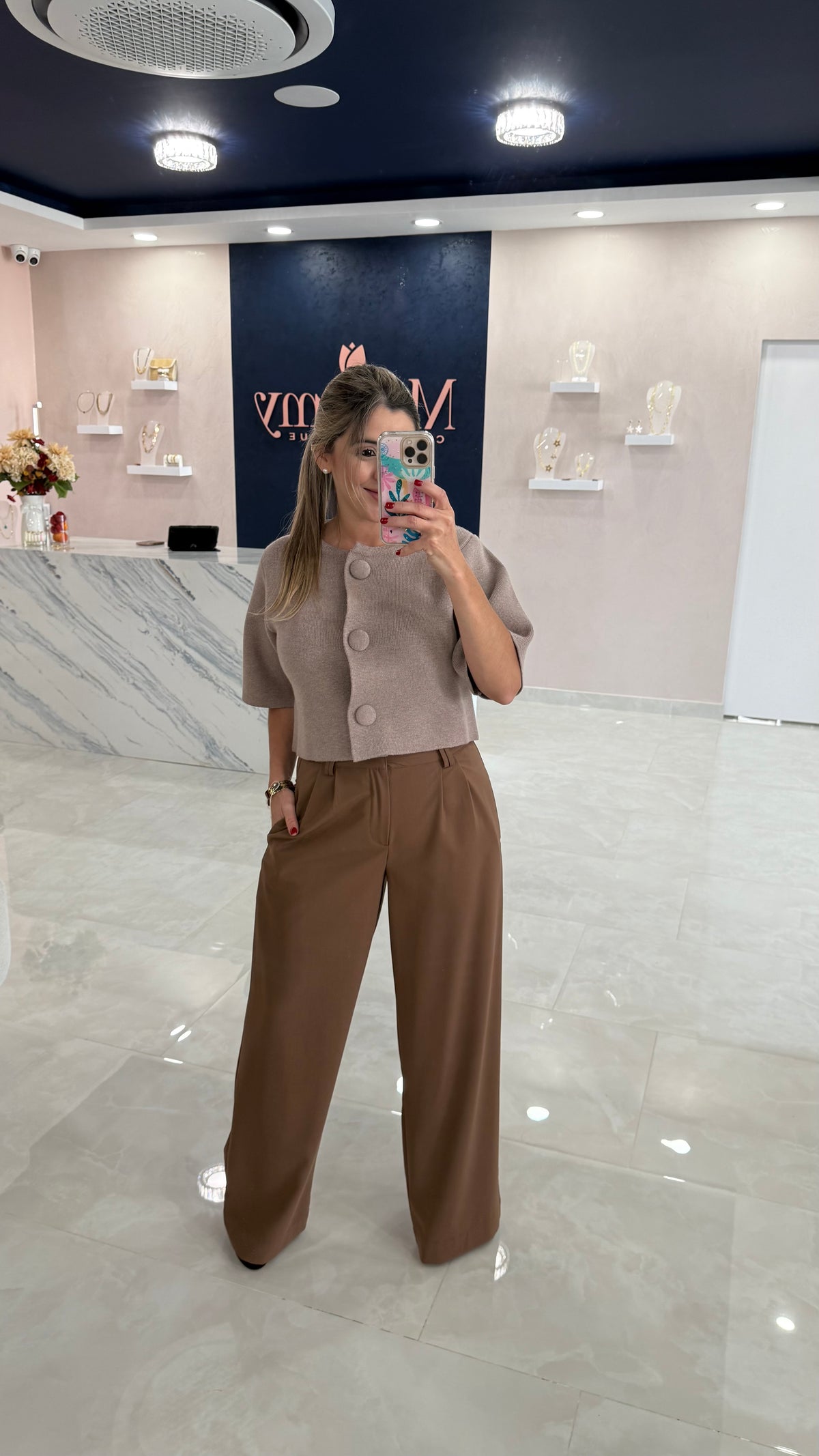 Sweater Button Top Taupe