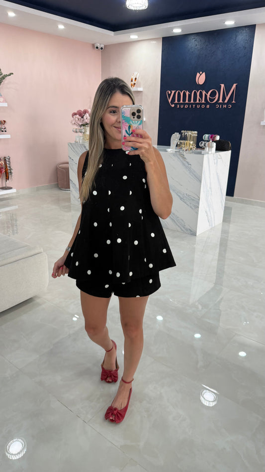 Polka Dots Top & Short Set Black