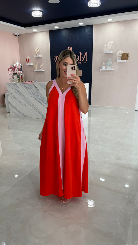 Color Block Maxi Dress Tangerine