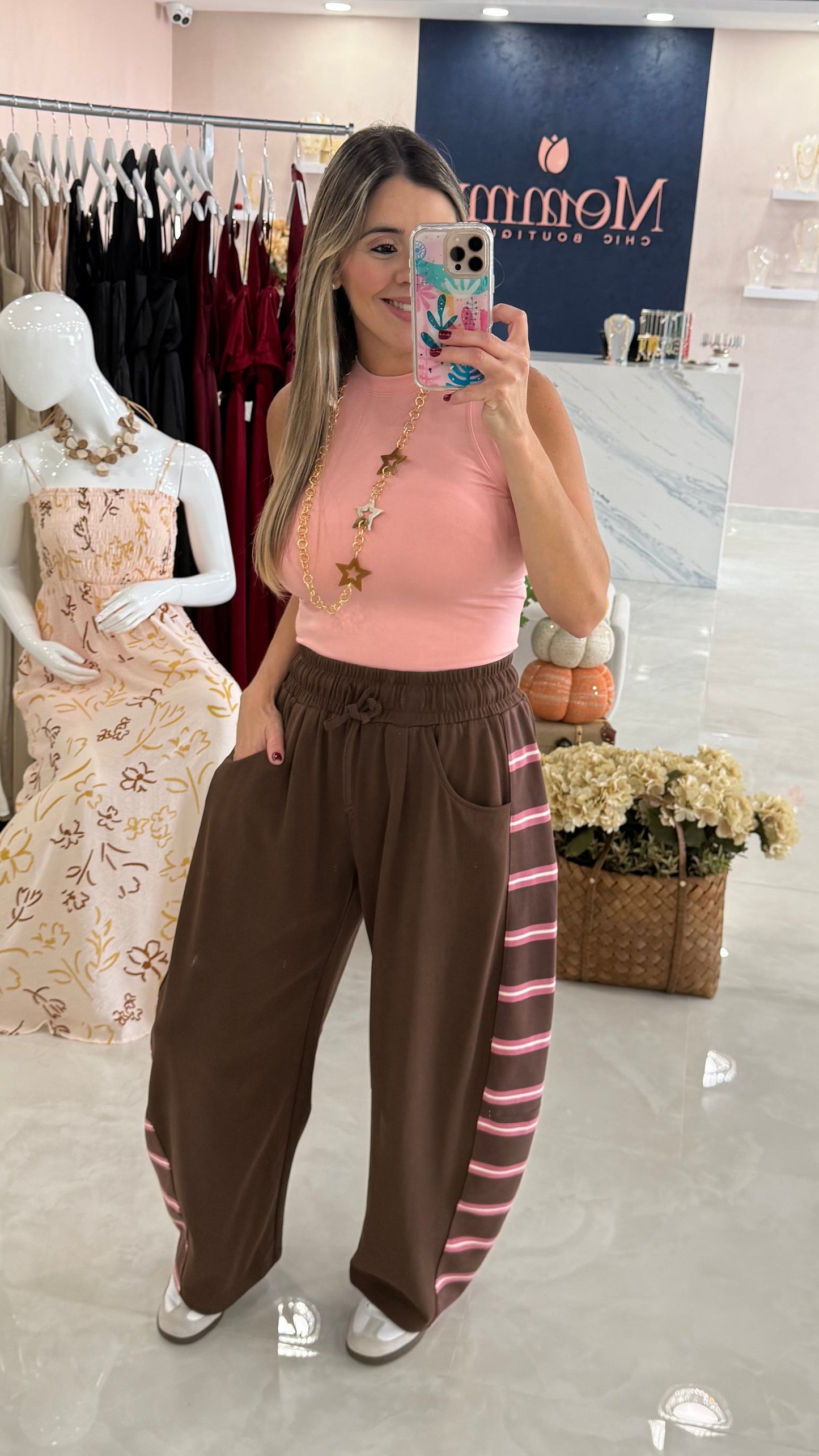 Barrel Pant Brown / Stripe
