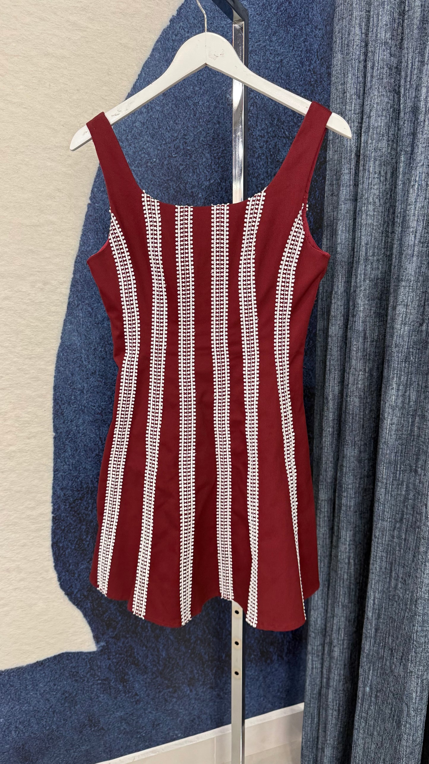Contrast Vertical Trim Dress Burgundy