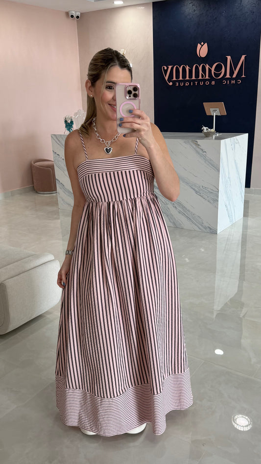 Striped Empire Waist Maxi Dress Pink