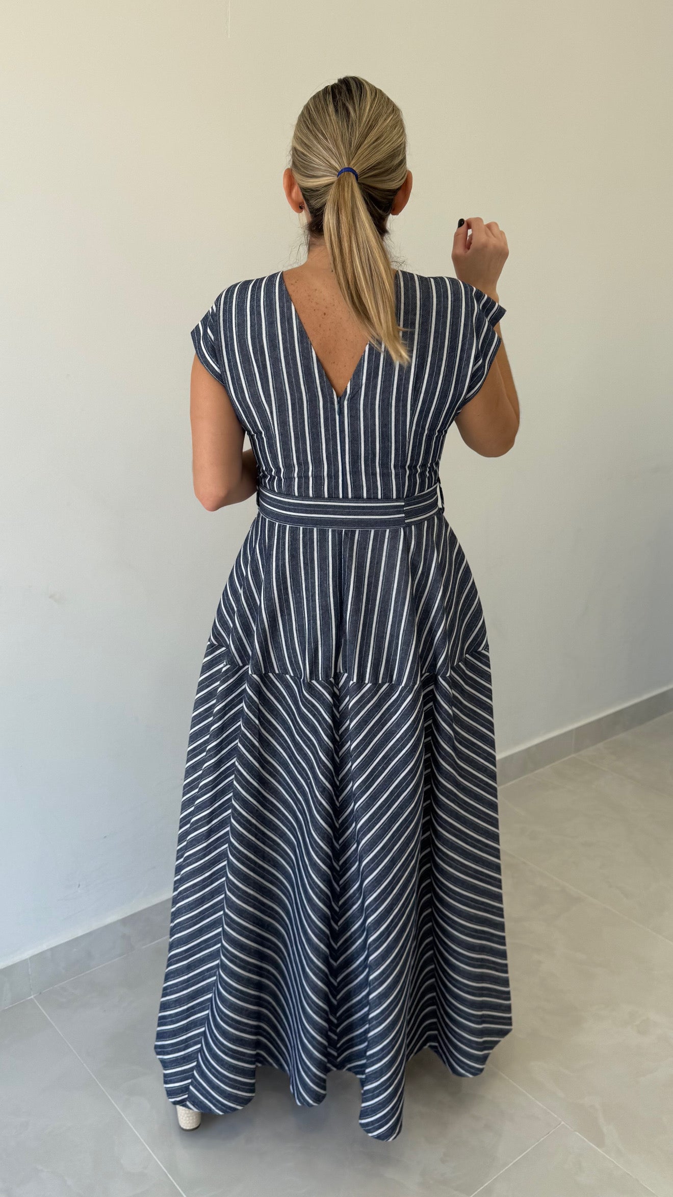 V Neck Stripe Maxi Dress
