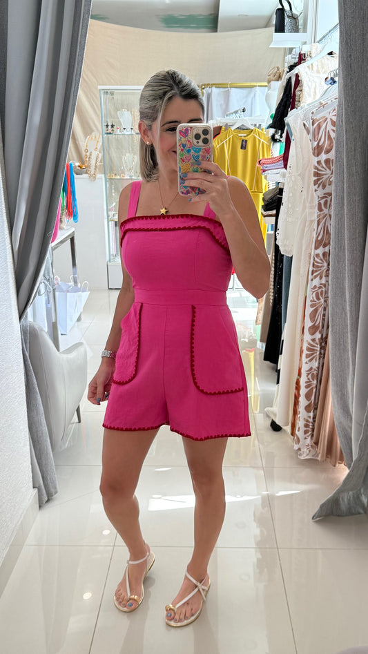 Square Neck Romper Pink / Red