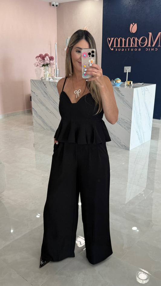 Peplum Top & Pant Set Black
