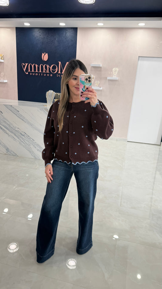 Long Sleeve Cardigan Blue / Brown