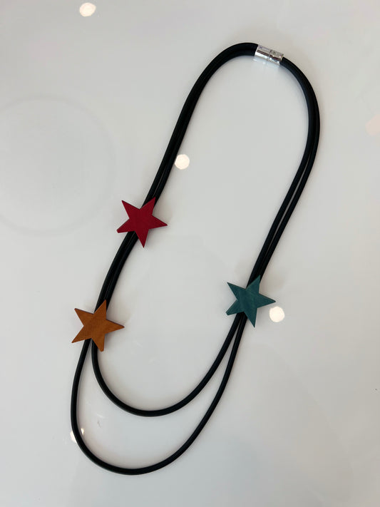 Layered Rubber Necklace & Wood Stars