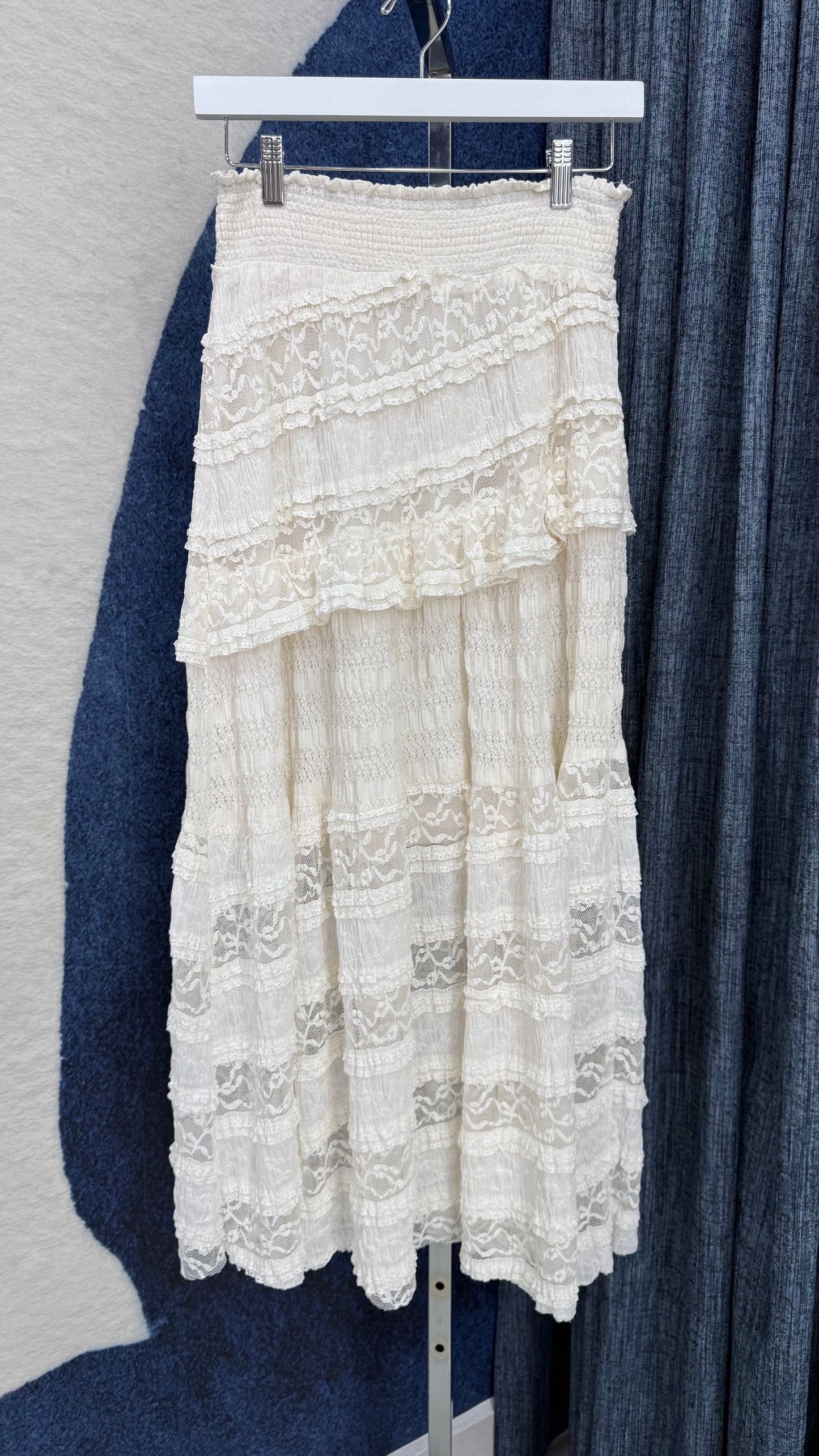 Lace Asymmetrical Ruffle Skirt Natural