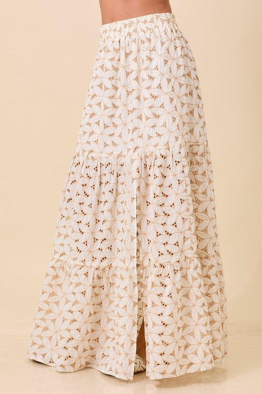 Embroidery Eyelet Maxi Skirt Natural