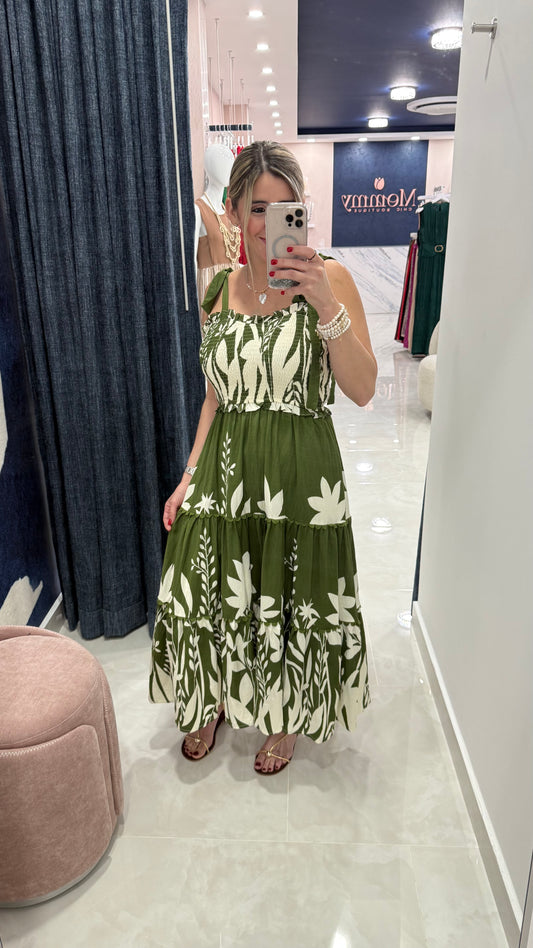 MIDI Printed Dress Green