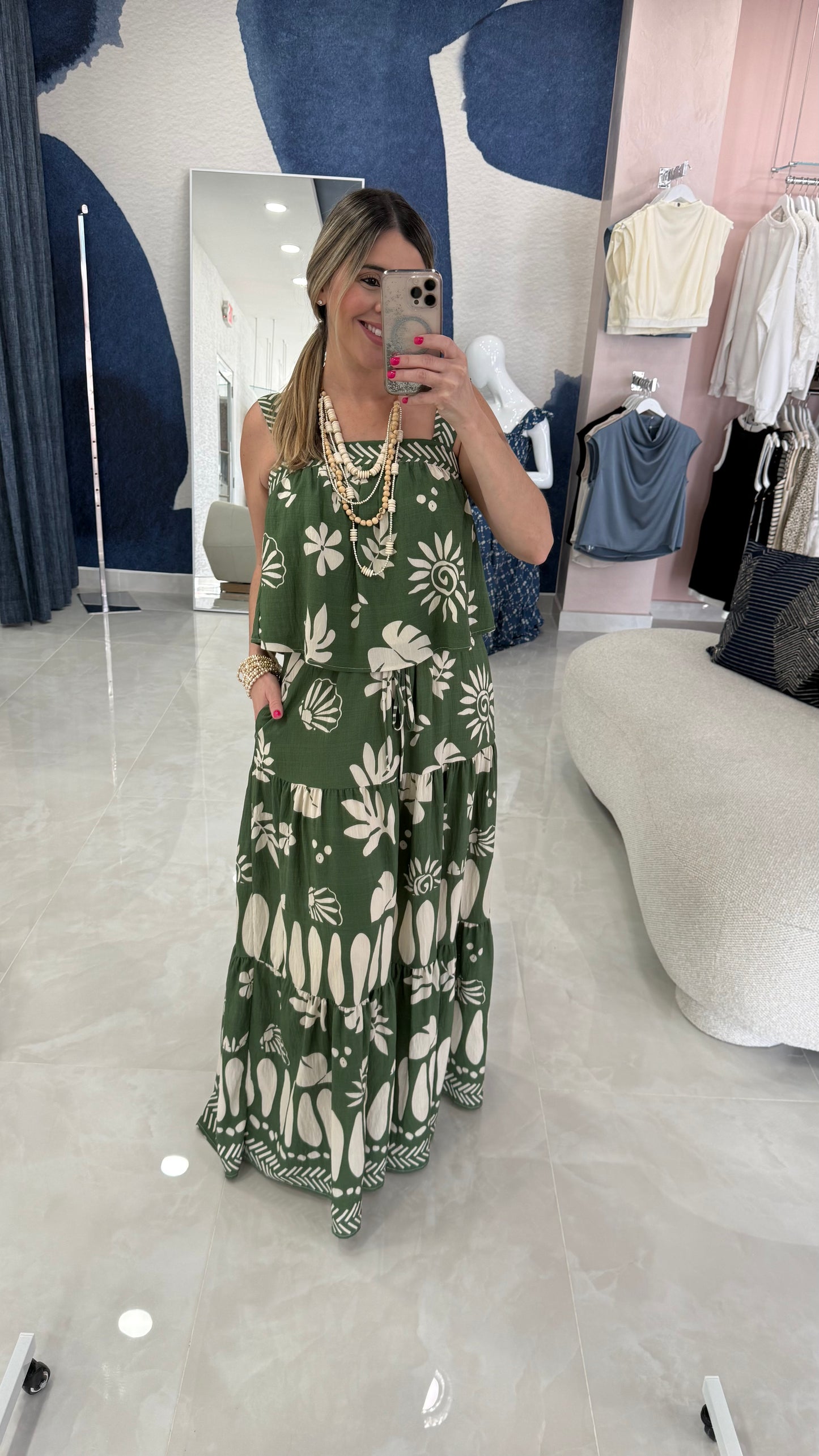 Printed Top & Maxi Skirt Set