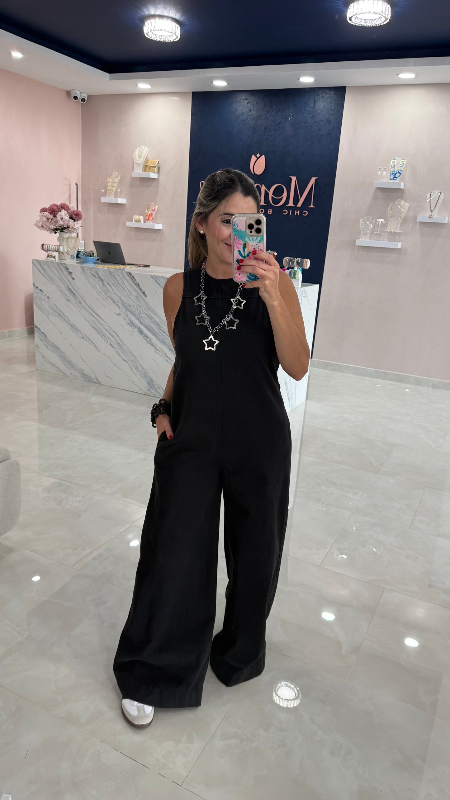 Lightweight Denim Jumpsuit Black