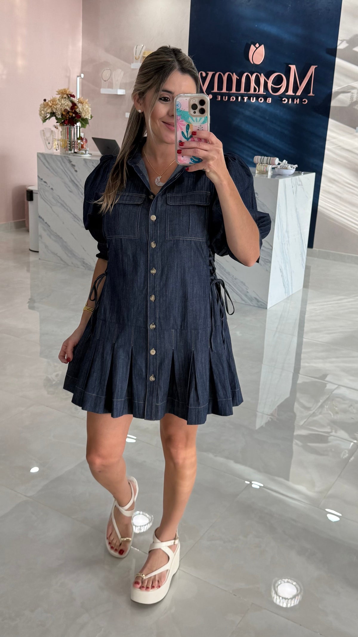 Puff Sleeve Denim Dress