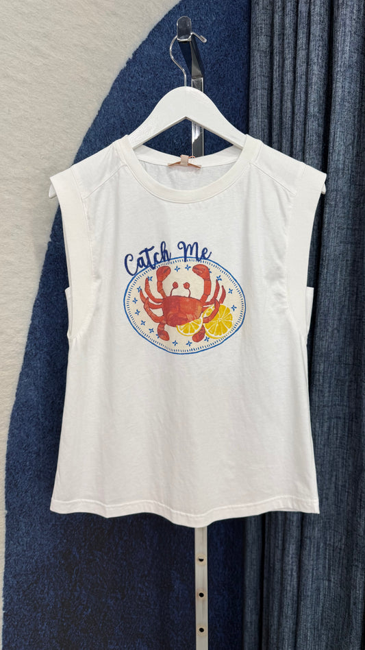 Catch Me Crab Graphic Embroidered Top