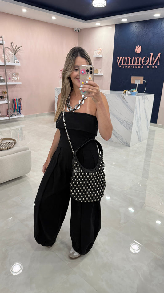 Strapless Barrel Jumpsuit Black