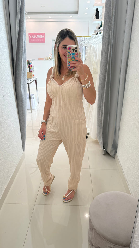 Comfy Textured Jumpsuit Oatmeal